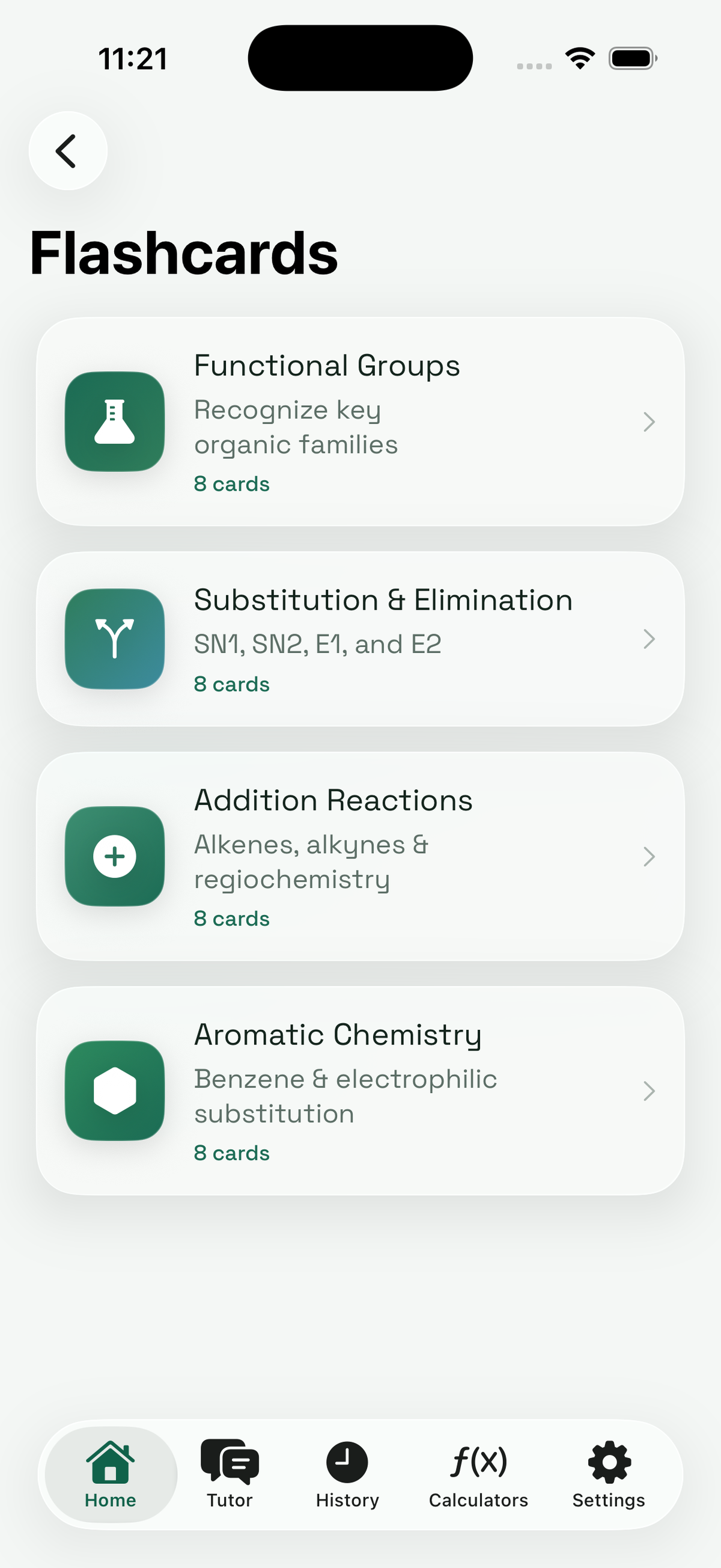 Flashcards screen